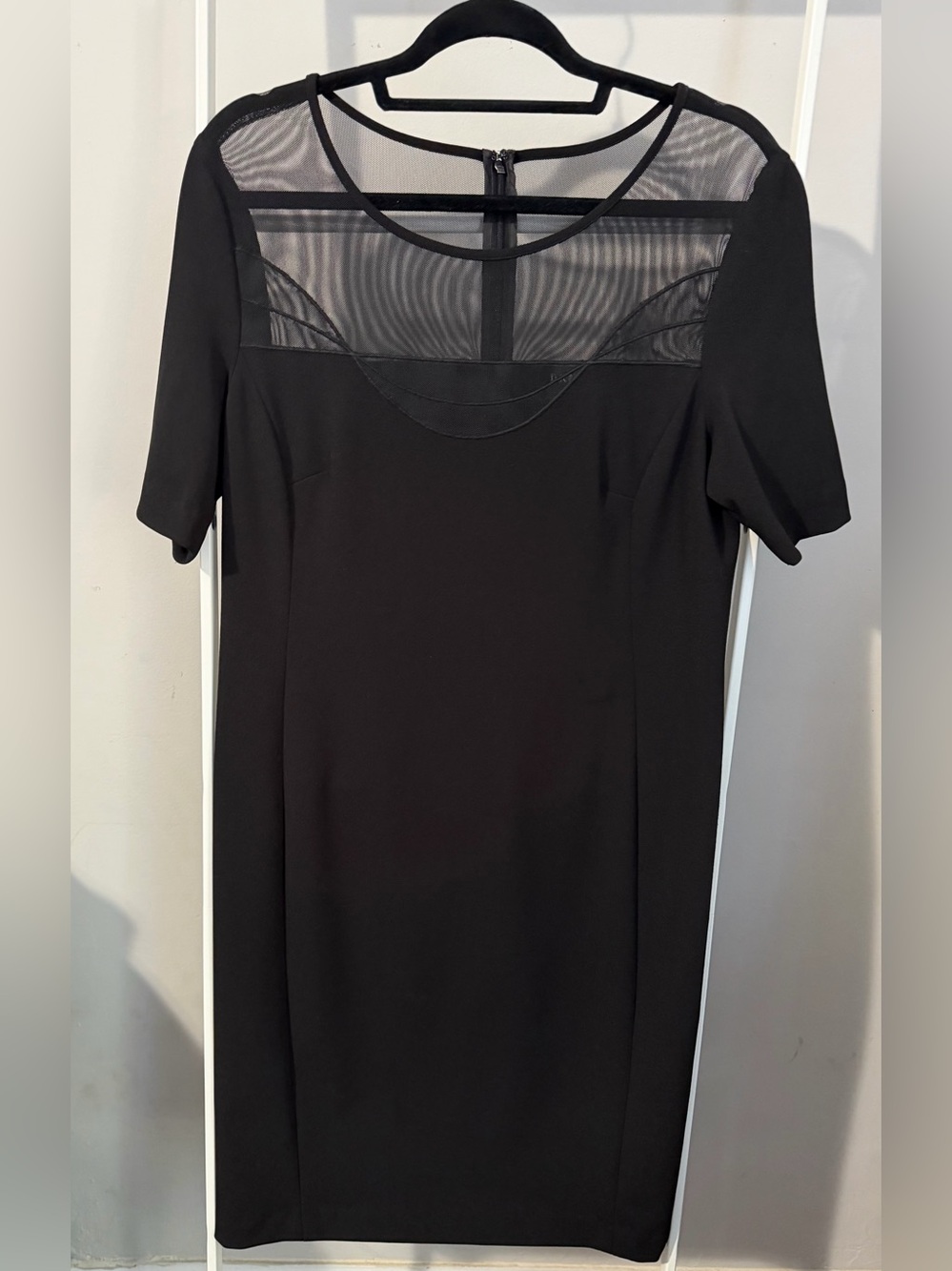 DKNY Black Mini Sheath Dress with Mesh Yoke